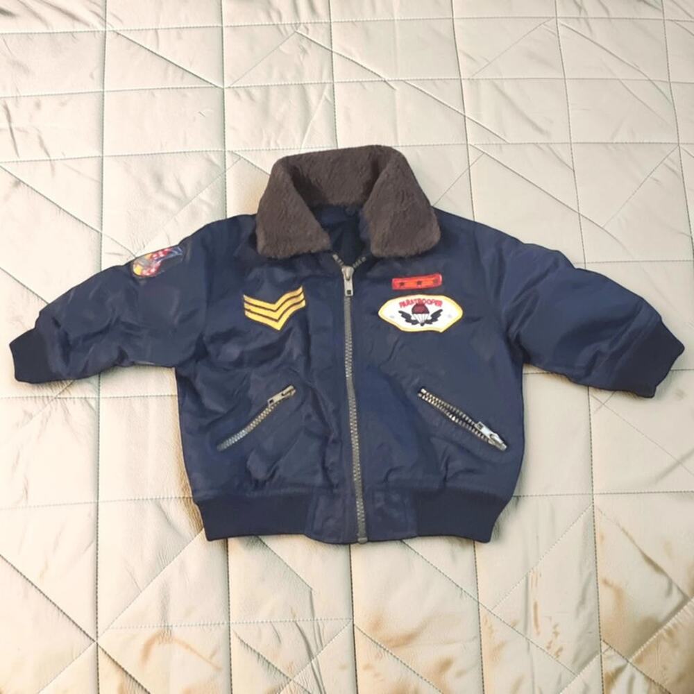 Kids Paratrooper Bomber Jacket Navy Faux Sherpa Collar Approx 12 Months